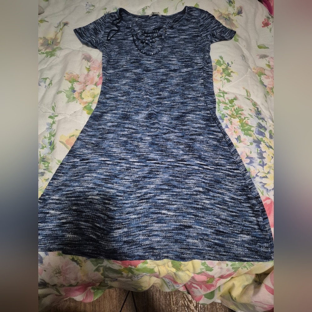 Blue Knit Flared Dress
